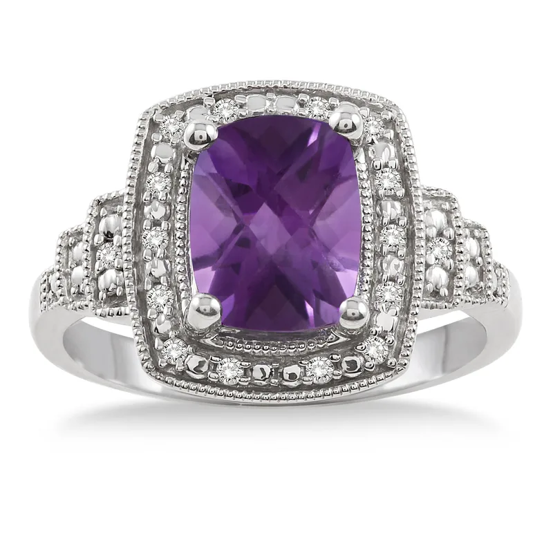 Jilco Inc Amethyst & Diamond Ring - Size 9
