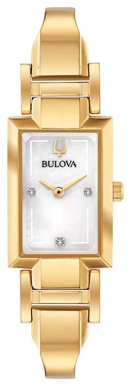Bulova Watches Ladies' Gold Tone Tank Cuff Watch w/Diamond Accent And White Mother Of Pearl Dial