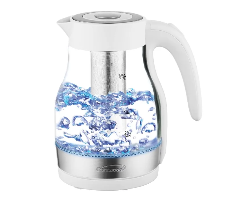 1.9 Quart White Glass Kettle w/Tea Infuser