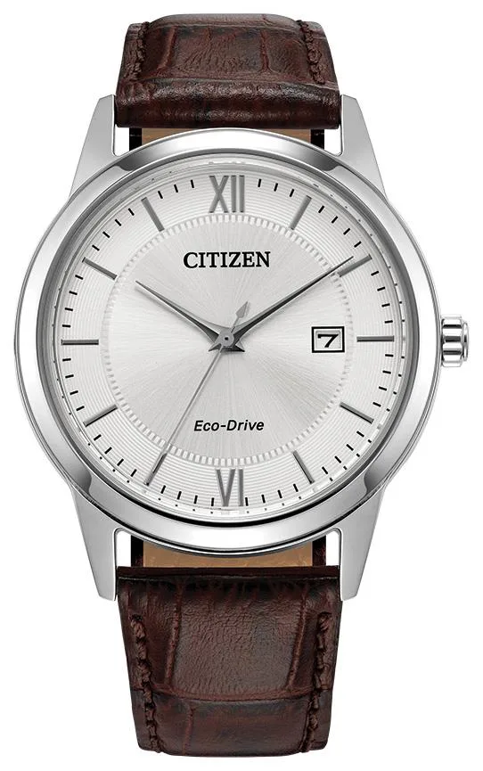 Citizen Watch Men's Classic Leather Strap Watch, Silver-Tone Dial