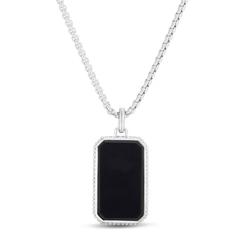 Jilco Inc Sterling Silver Black Onyx Tag Necklace