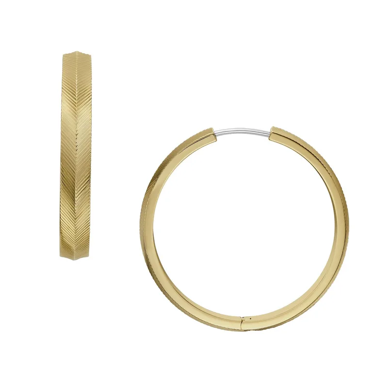 Fossil Harlow Linear Texture Gold-Tone Stainless Steel Hoop Earrings