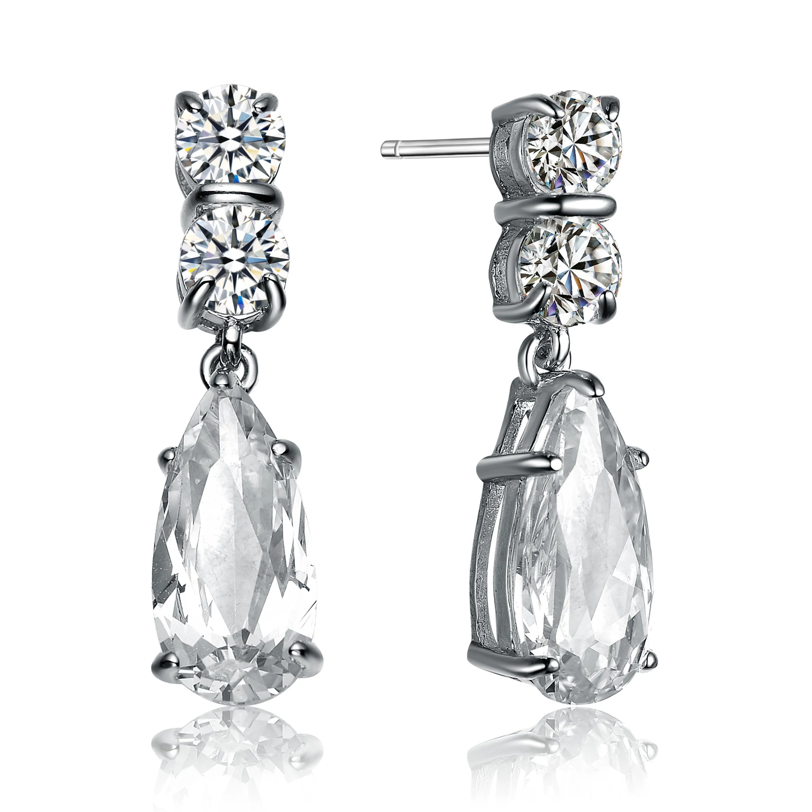 GENEVIVE Cz Sterling Silver Teardrop Earrings Size 0.86