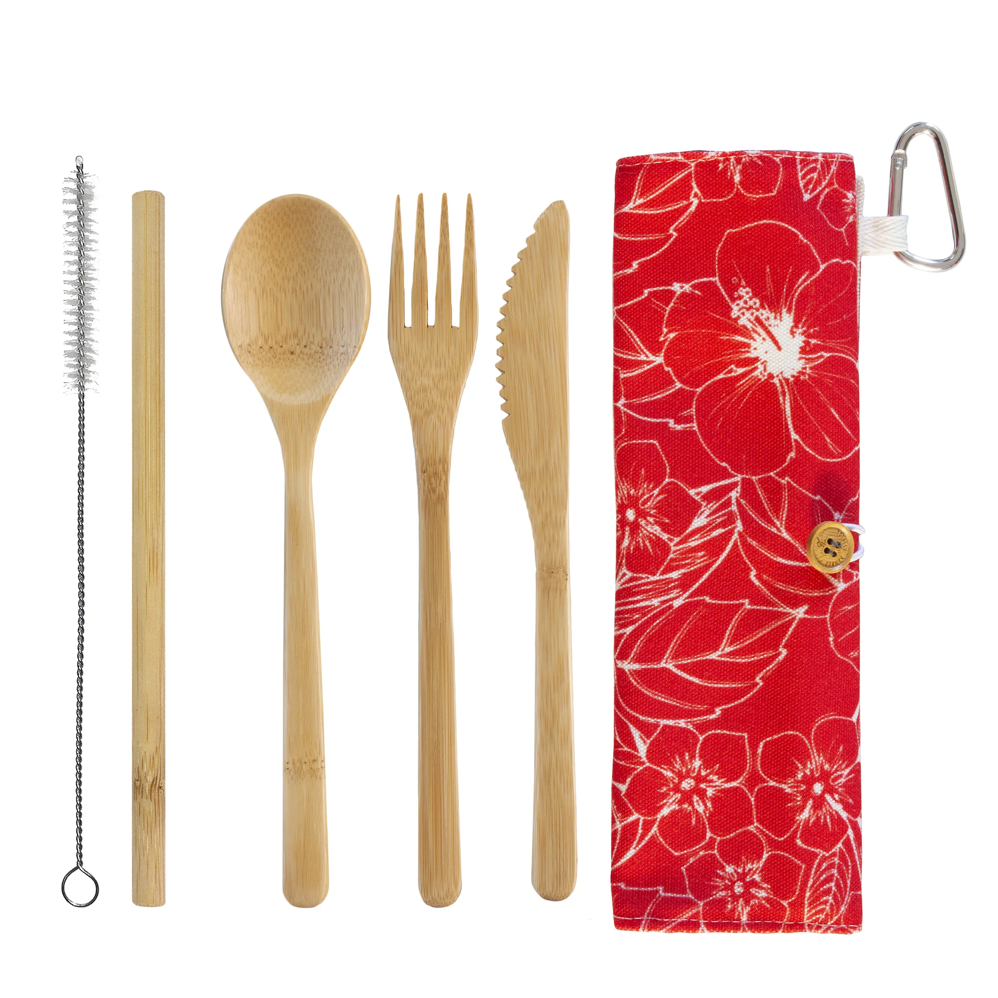 Take-Along Flatware Red Hibiscus Utensil Roll