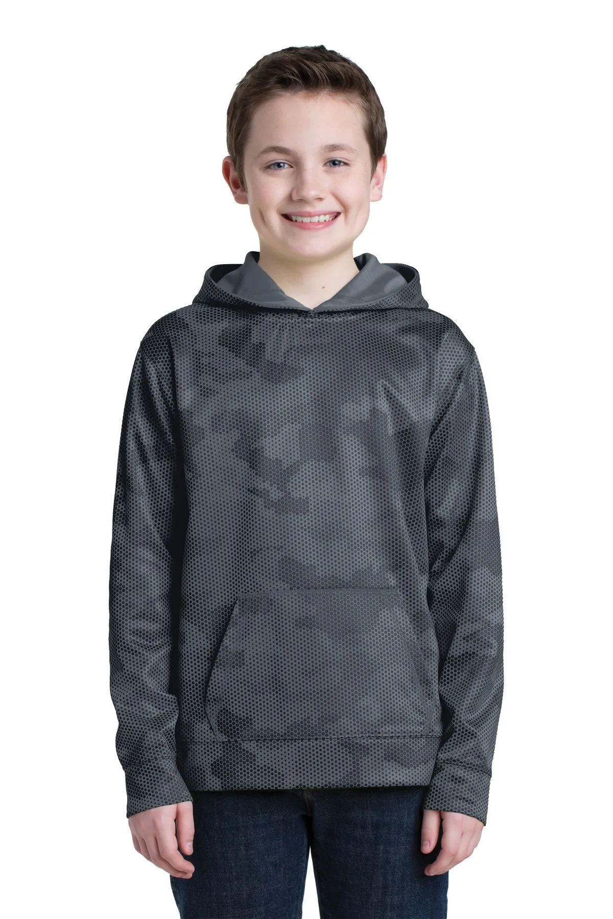 Sport-Tek® Youth Sport-Wick® CamoHex Fleece Hooded Pullover.