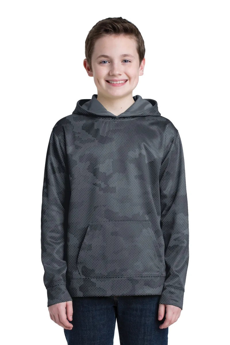 Sport-Tek® Youth Sport-Wick® CamoHex Fleece Hooded Pullover.