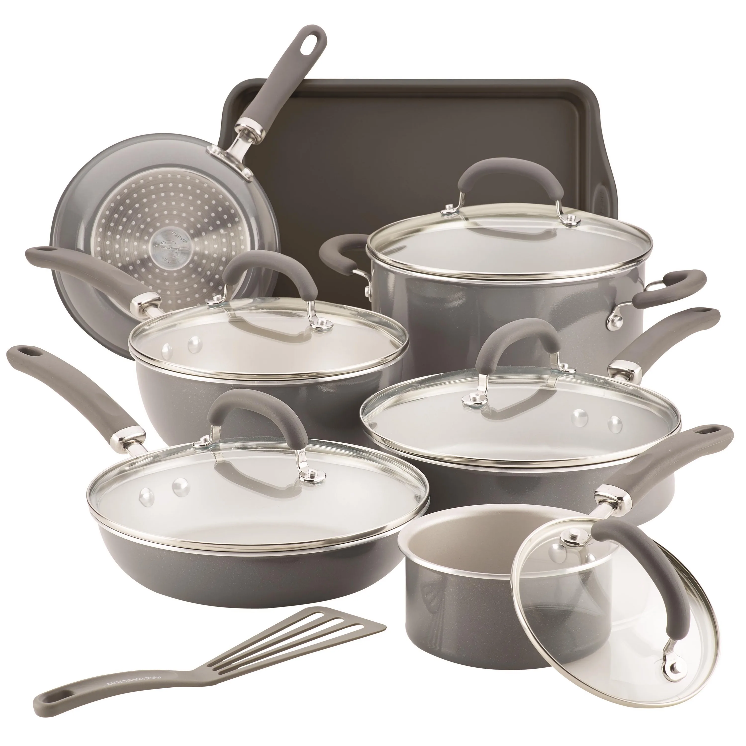Rachael Ray Create Delicious 13 Piece Enameled Gray Shimmer Aluminum Cookware