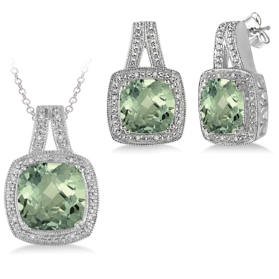 Jilco Inc Green Amethyst Earring & Neklace Set