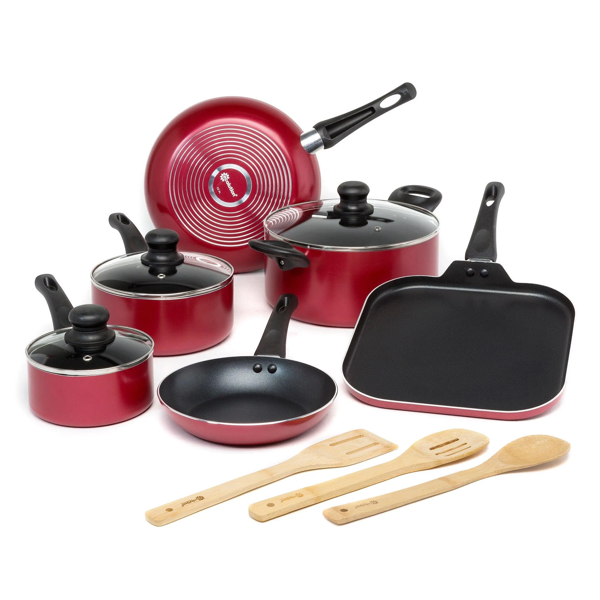 Ecolution 12 Piece Easy Clean Red Nonstick Cookware Set