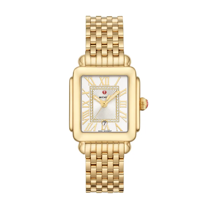 Michele Deco Madison Mid 18K Gold-Plated Diamond Dial Watch