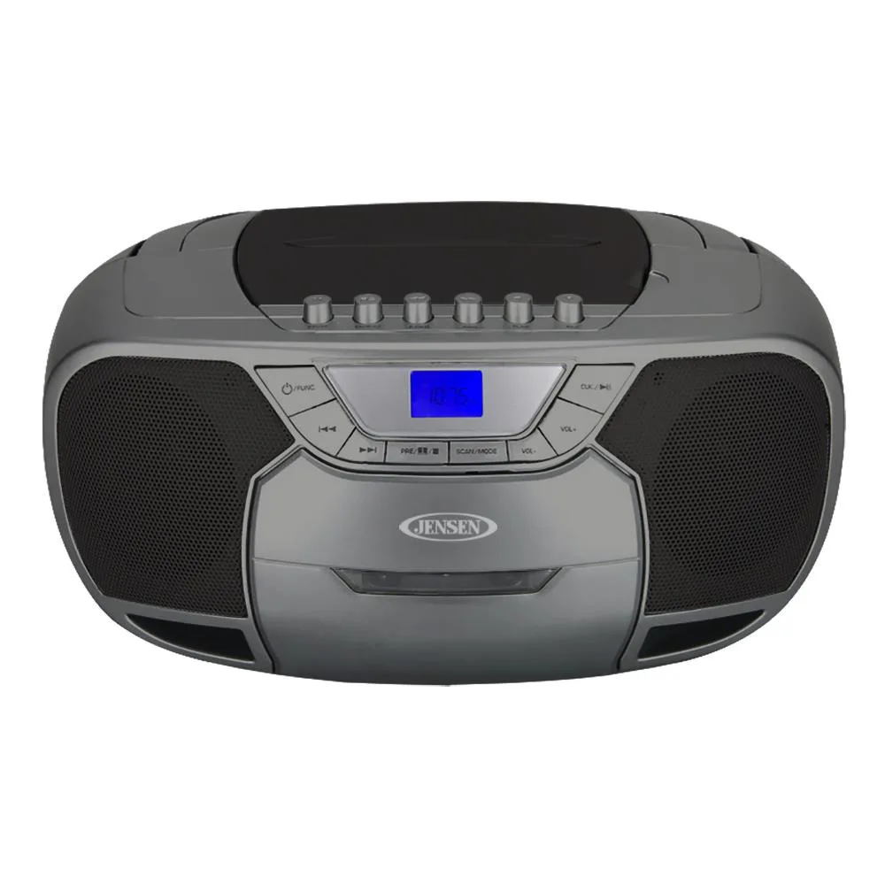 Jensen Audio Gray Portable Bluetooth Stereo Compact Disc Cassette Player w/Am/Fm Radio