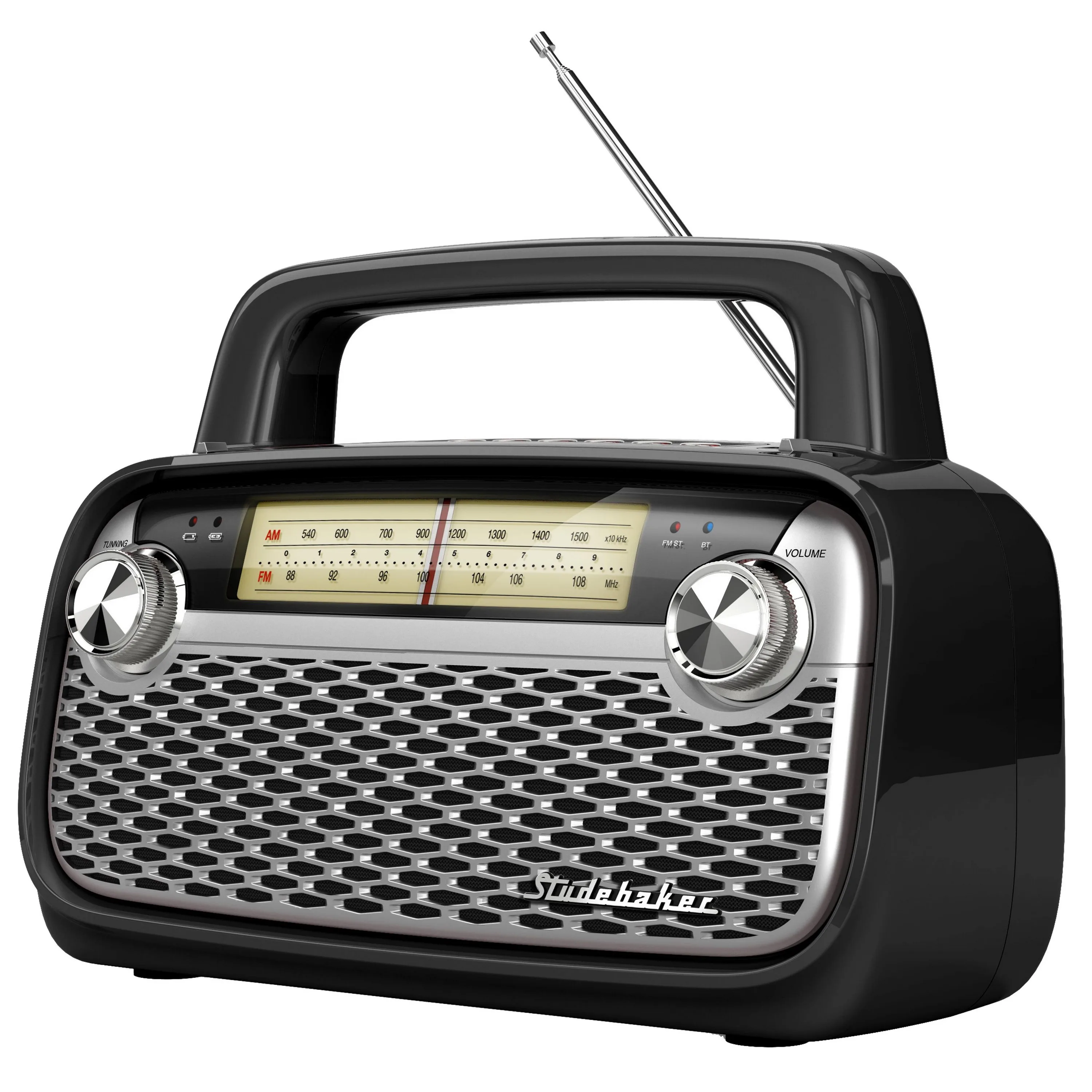 Studebaker Am/Fm Portable Radio w/Bluetooth And Built In Rechargeable Battery - Black