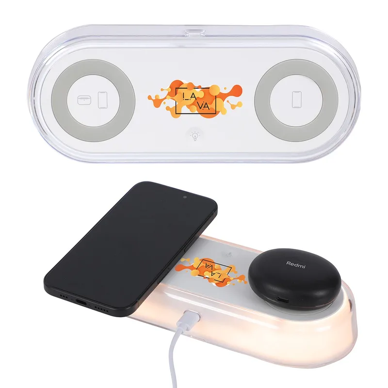 Twin Deck 2-in-1 Wireless Charger with Ambient Light