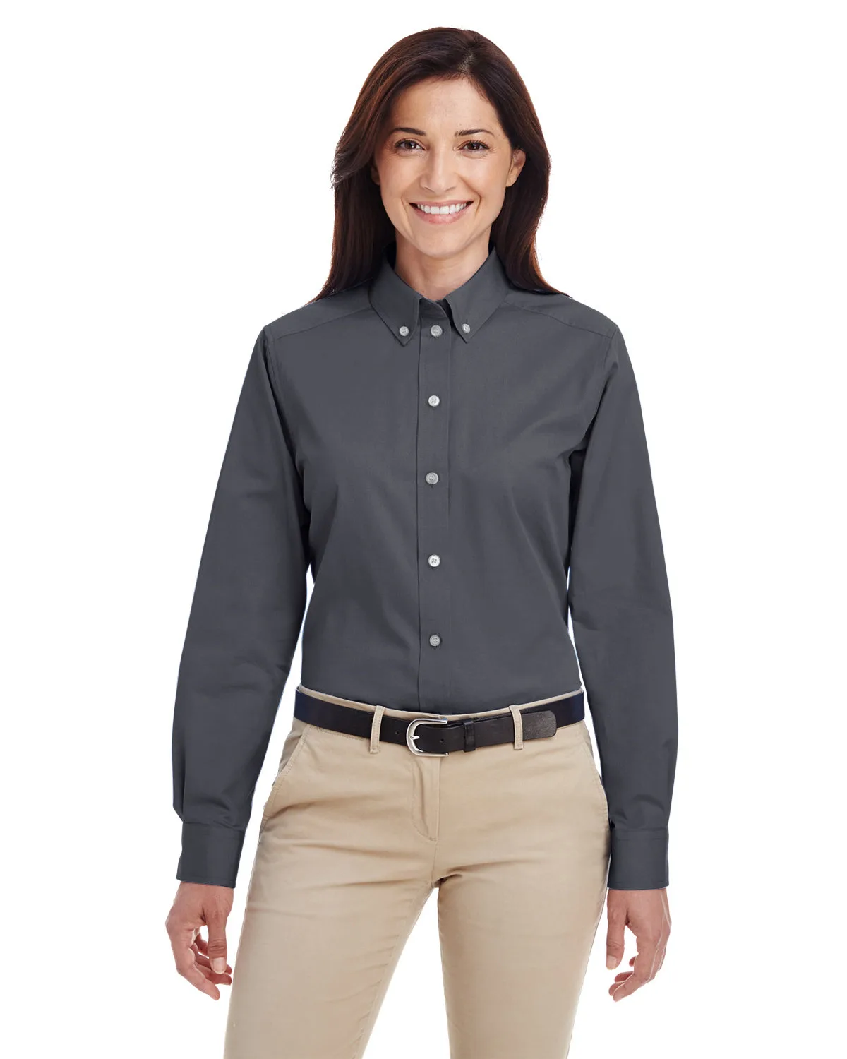 Harriton Ladies' Foundation Cotton Long-Sleeve Twill Shirt with Teflon™ view 2