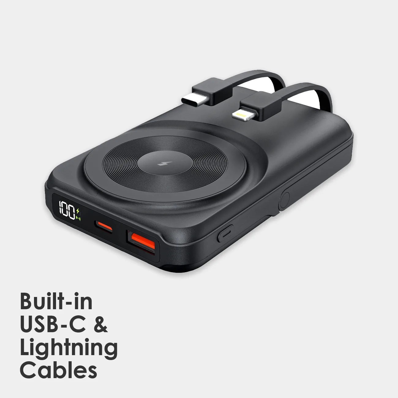 Built-In USB-C & Lightning Cables