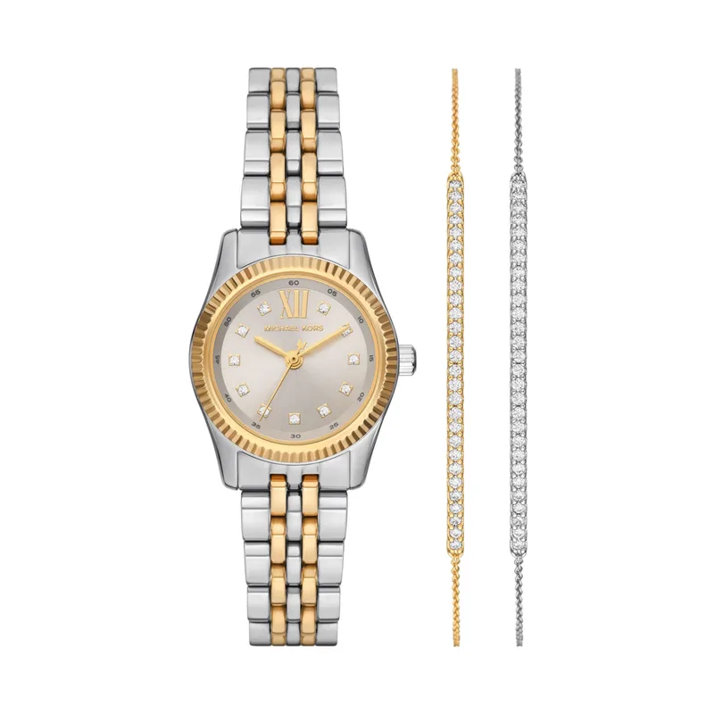 Michael Kors Women's Lexington Pave Two-Tone Watch and Slider Bracelet Gift Set