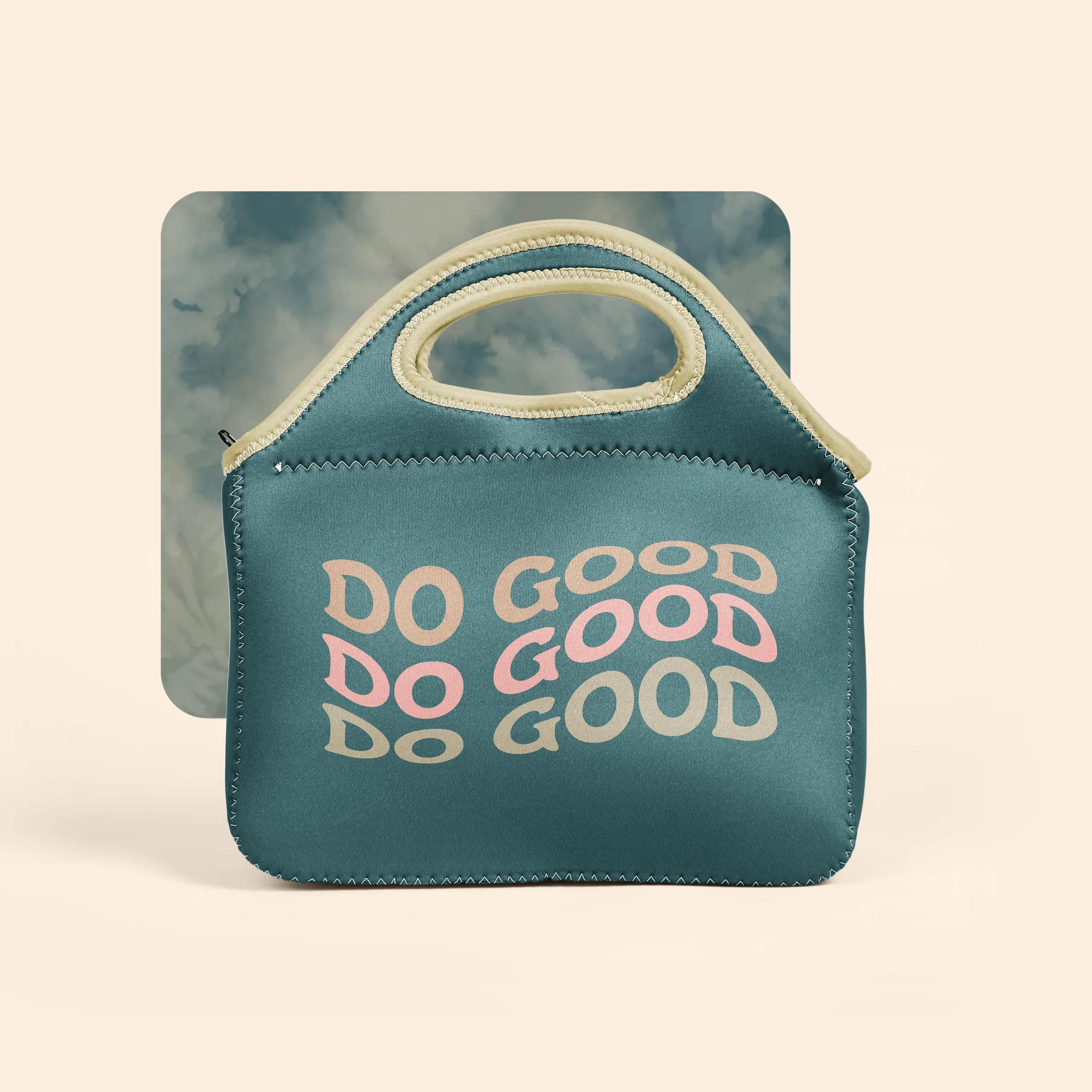 Teal Blue/Khaki Beige Logo Front