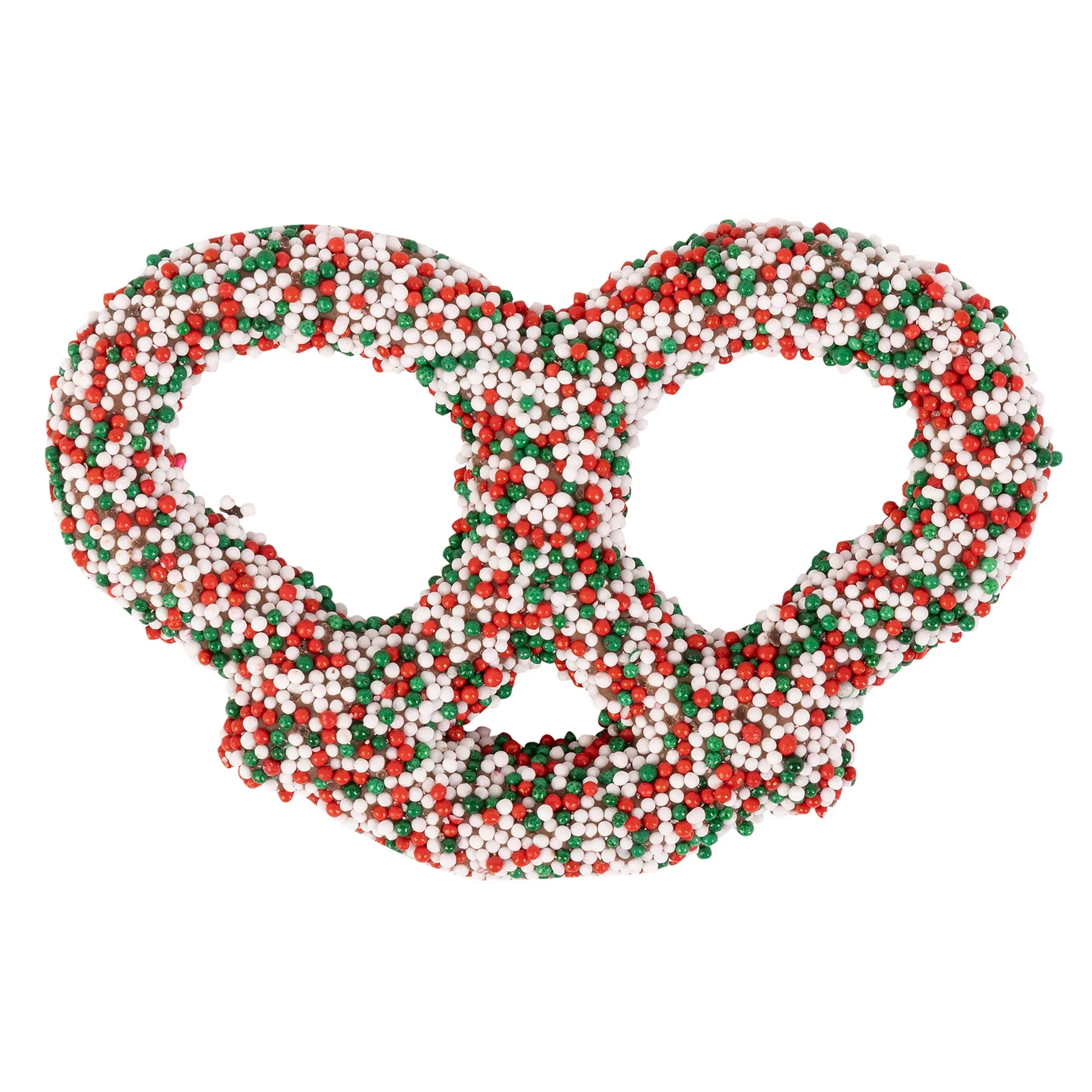 Milk Chocolate 3 Ring Pretzels-Red, White & Green view 2