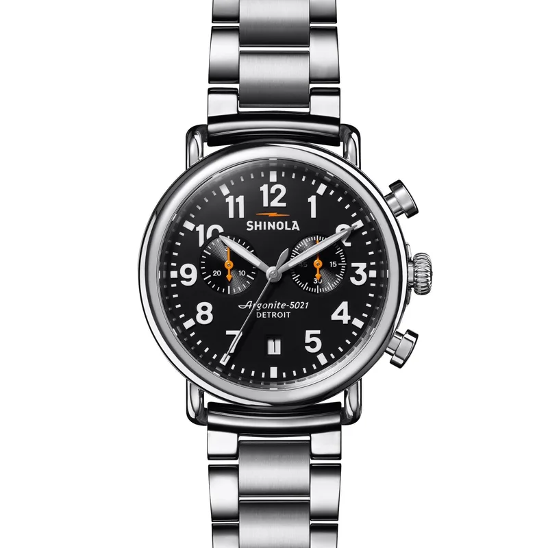 Shinola Unisex Runwell Chrono Silver-Tone Stainless Steel Watch Black Dial