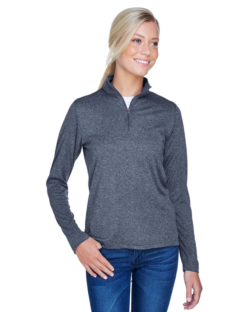 ULTRACLUB Ladies' Cool & Dry Heathered Performance Quarter-Zip view 4
