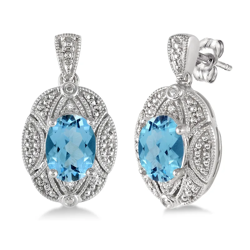 Jilco Inc Blue Topaz & Diamond Earrings