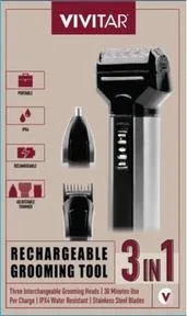 Vivitar® Men's 3-in-1 Rechargeable Grooming Tool Kit