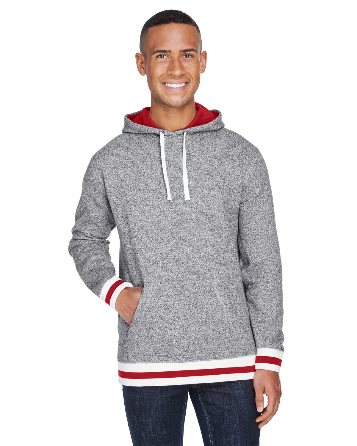 J AMERICA Adult Peppered Fleece Lapover Hooded Sweatshirt view 6