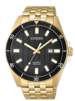 Citizen® Men's Quartz Gold-Tone Case & Bracelet Watch w/Black Dial