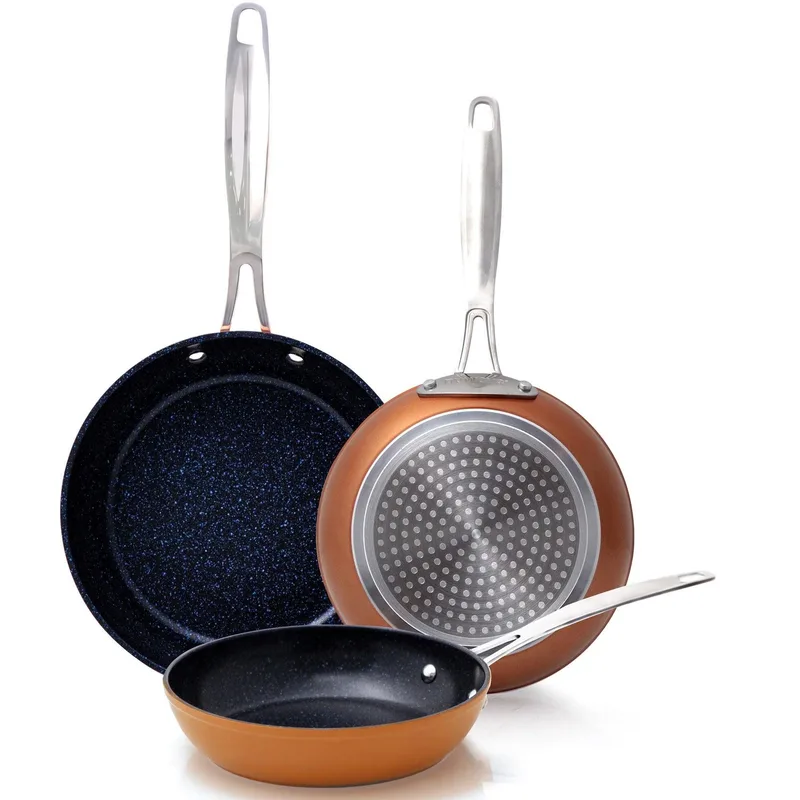 NuWave Duralon Blue 3Pc Nonstick Fry Pan Set Rustic Copper