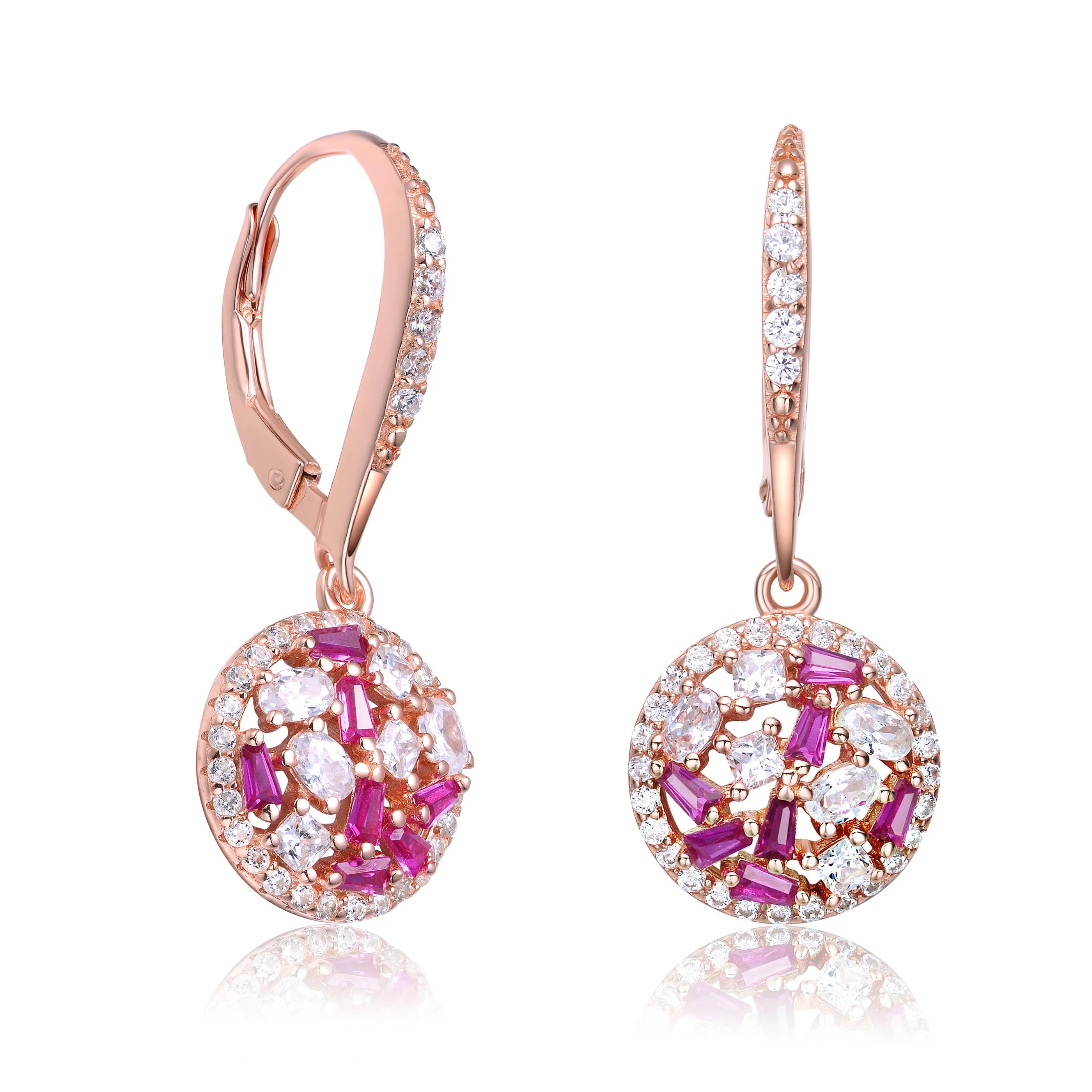 GENEVIVE Rose Gold Plated Round Leverback Earring Size 0.47