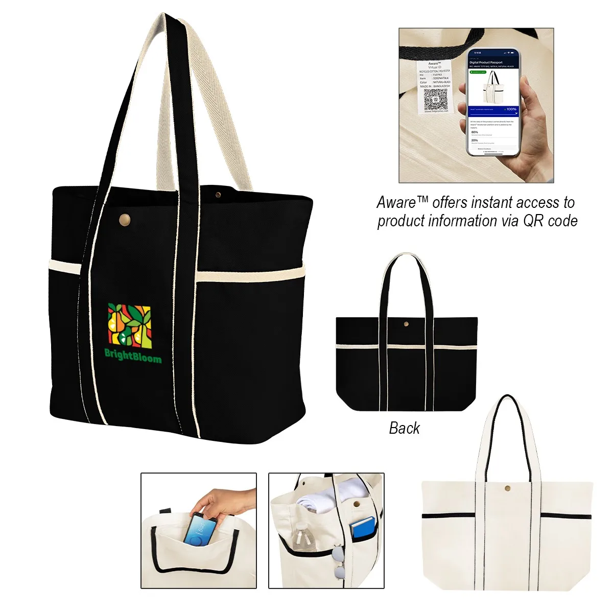 Aware™ 10 Oz. Recycled Cotton Canvas Tote Bag view 2