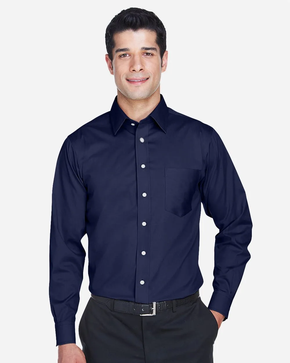 Devon and Jones® Men's Crown Collection® Solid Stretch Twill Woven Dress Shirt view 2