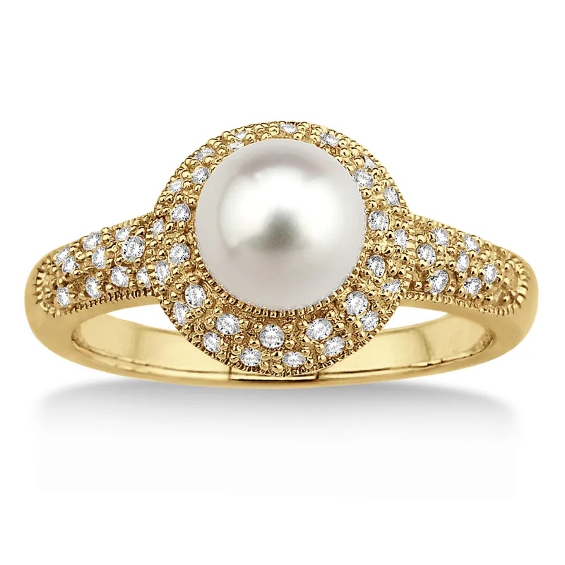 Jilco Inc Round Diamond & Pearl Ring - Size 6