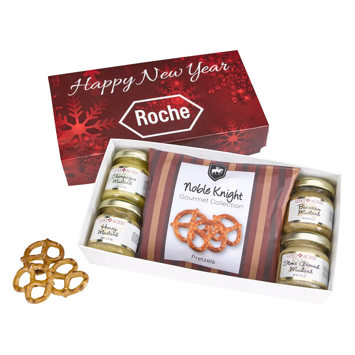 Gourmet Mustard Set With Pretzels In Gift Box view 2