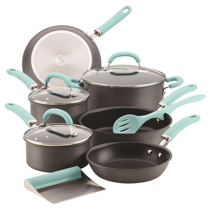Rachael Ray Create Delicious 11Pc Hard Anodized Nonstick Cookware Light Blue