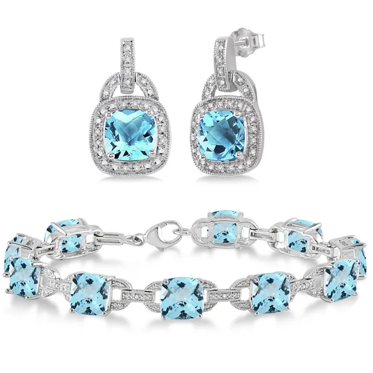 Jilco Inc Blue Topaz Bracelet & Earring Set - Blue Topaz/Sterling Silver