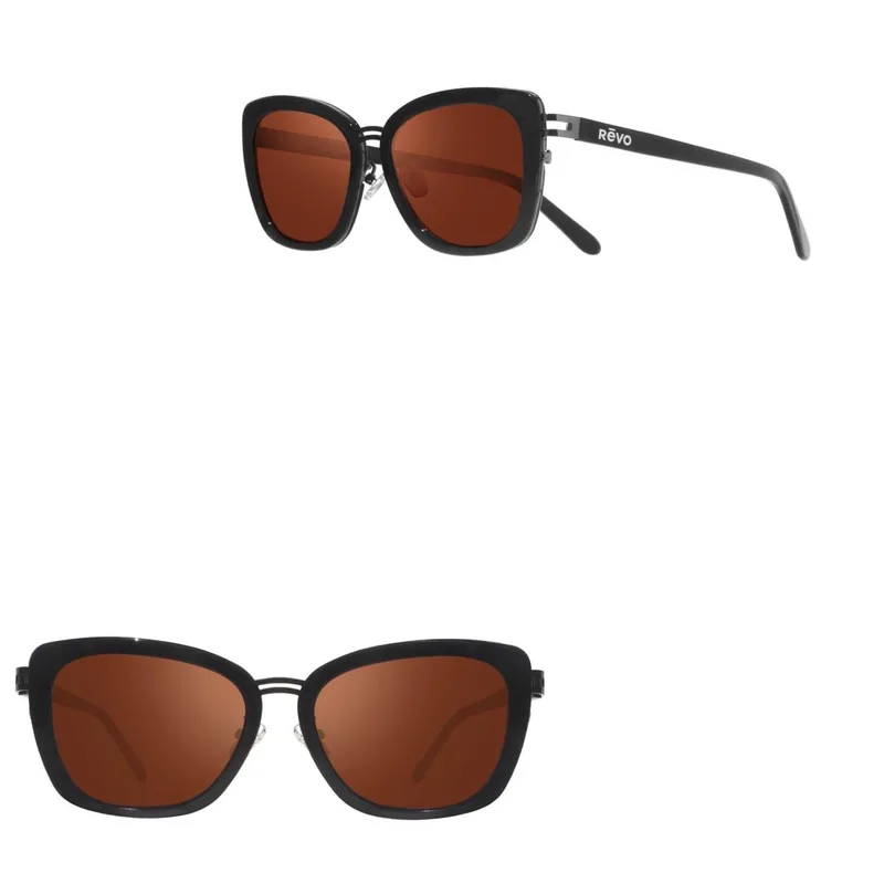 Revo Sunglasses Eva Cat Eye Sunglass w/Stainless Steel Detailing - Black
