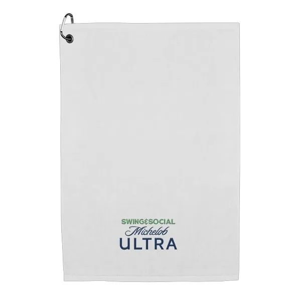 Weekender Flat Hem Golf Towel with Black Corner Hook view 4