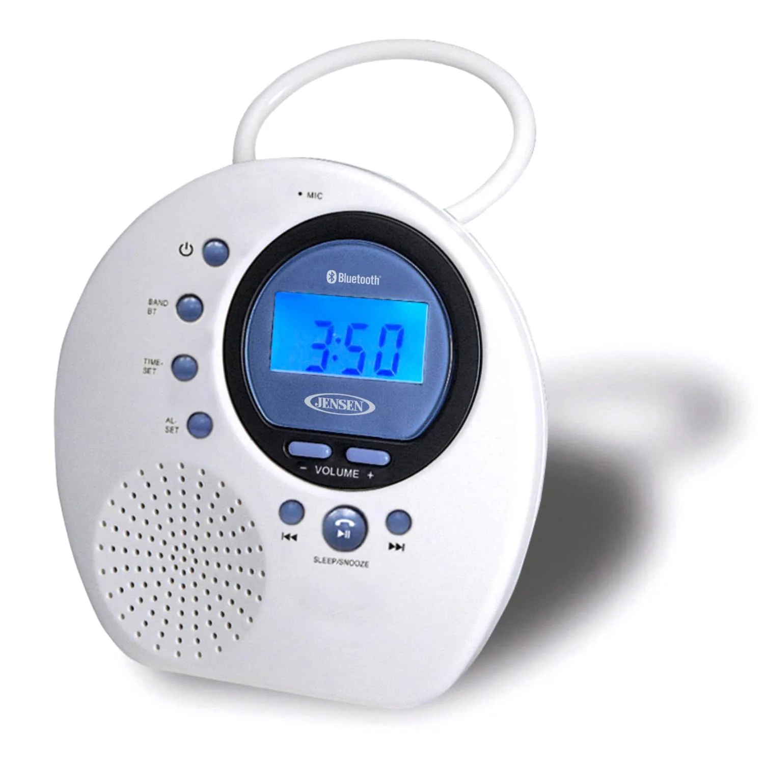 Jensen Audio Water Resistant Digital Am/Fm Bluetooth Shower Clock Radio w/Digital Tuning