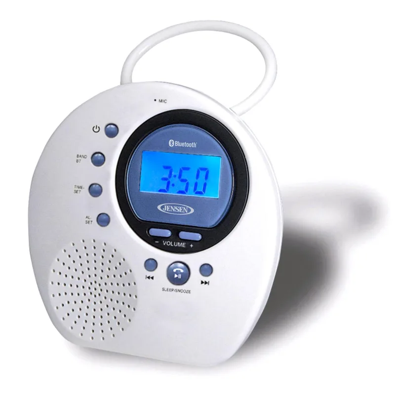 Jensen Audio Water Resistant Digital Am/Fm Bluetooth Shower Clock Radio w/Digital Tuning