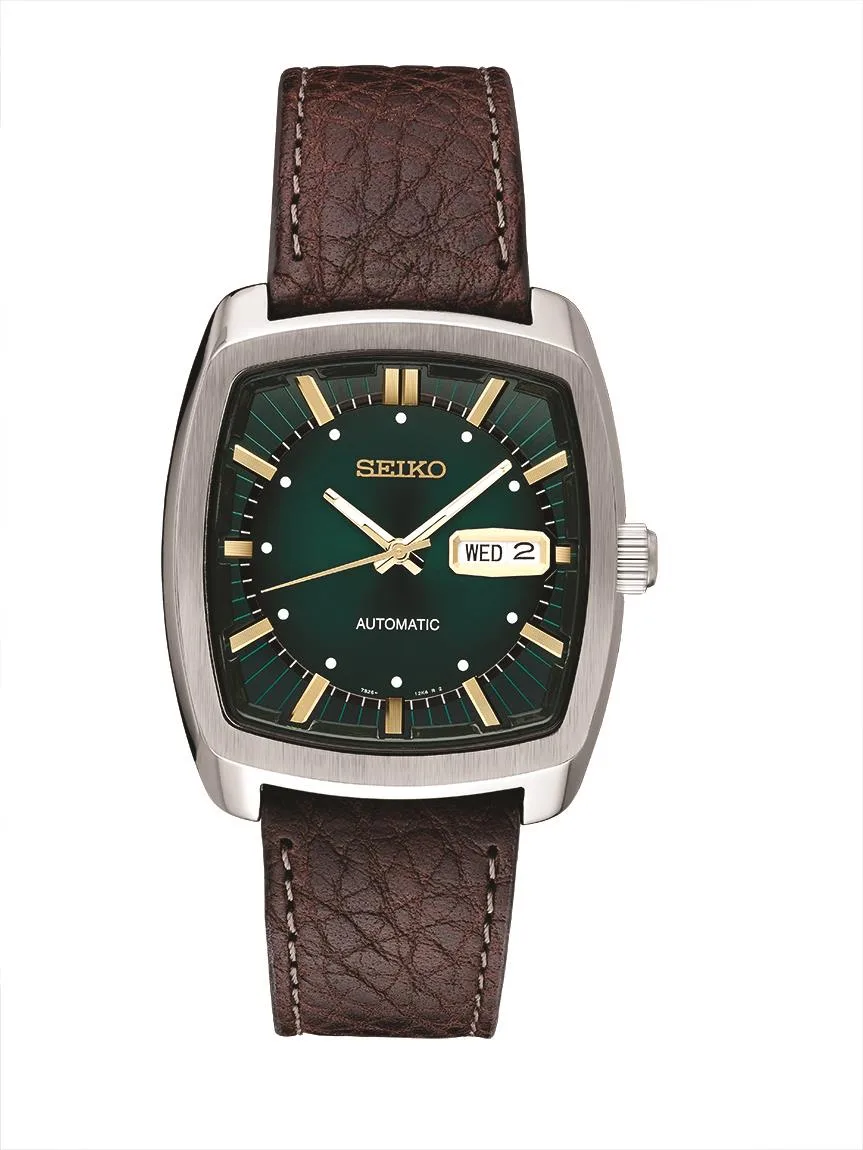 Seiko Watch Mens Automatic Silver Case Green Dial