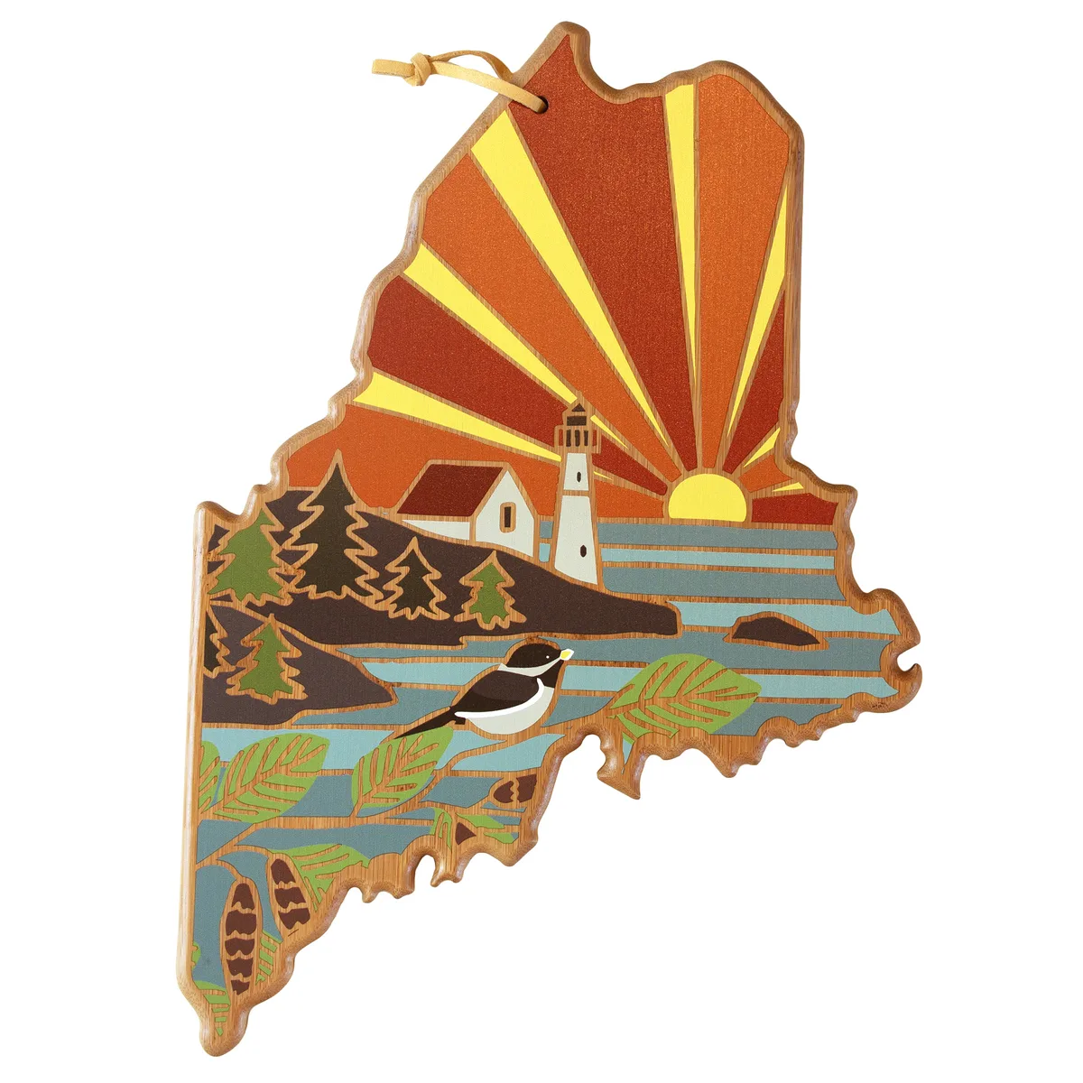 Maine State Shaped Serving & Cutting Board w/Artwork by Summer Stokes