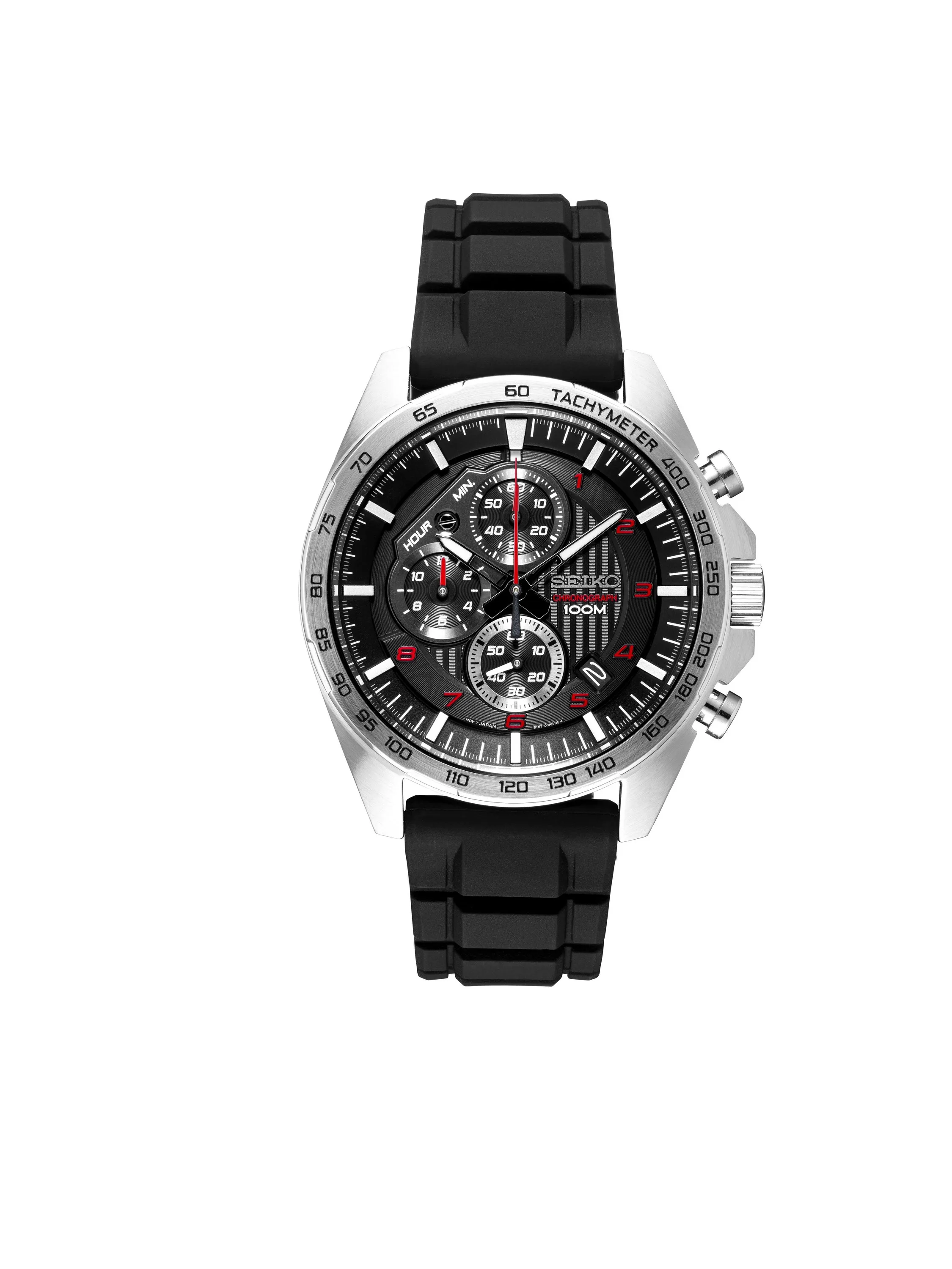 Seiko Watch Mens Chronograph Silver Case Black Dial