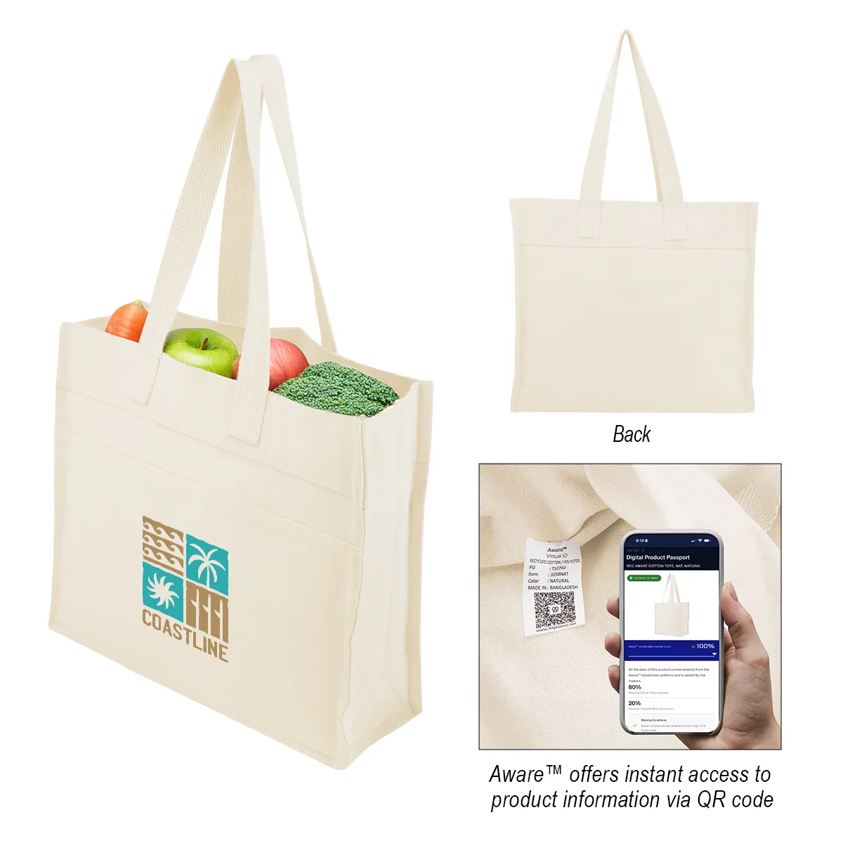 Aware™ 4 Oz. Recycled Cotton Tote Bag view 2