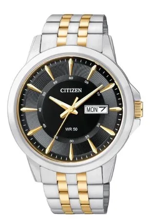 Citizen® Men's Quartz Two-Tone Stainless Steel Watch w/Black Dial & Date