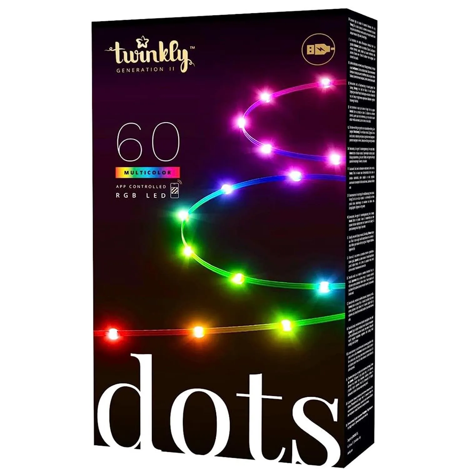 Twinkly - 60L Rgb Dots Light, 3 Meter Long, Transparent, Bt+Wifi, Gen Ii, Ip20, Usb Powered