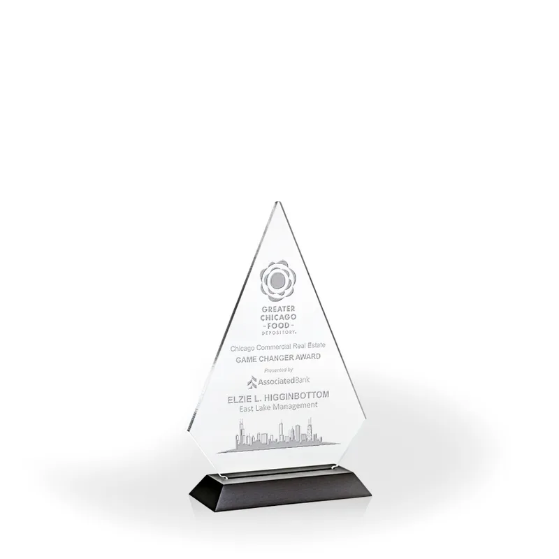 Brilliant Diamond Award with Black Wood Base, Medium - Engraved