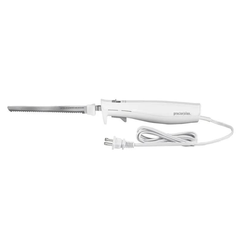 Proctor Silex Electric Knife, Ergonomic Design, Stainless Steel Reciprocating Blades, White, 74312