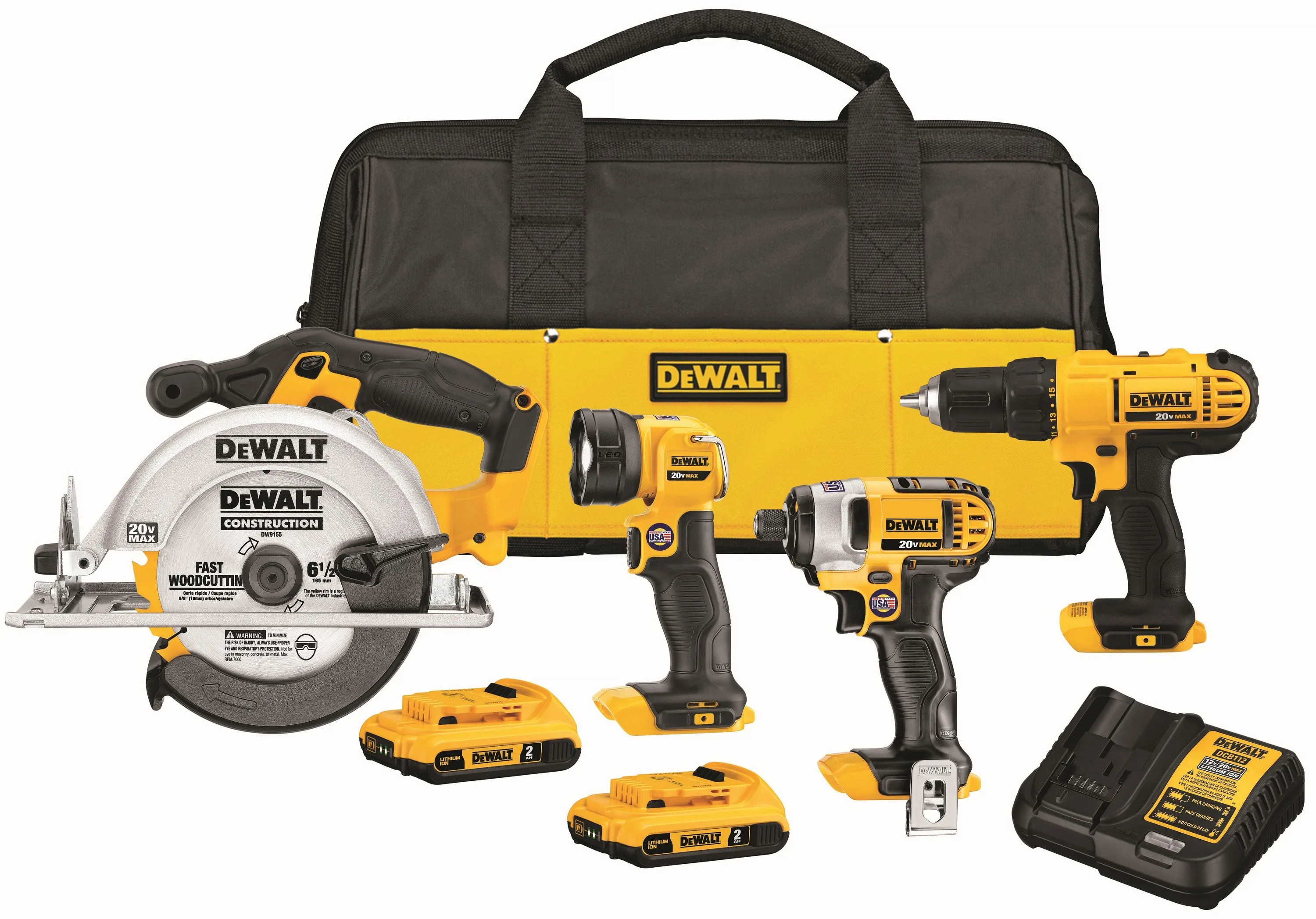 DeWalt 20V Max Cordless 4-Tool Combo Kit- Drill Impact Driver Circular Saw Worklight
