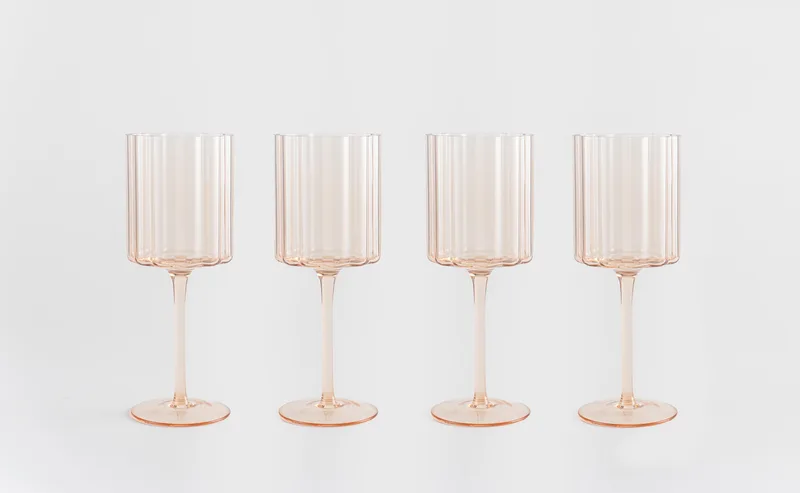 Jeanne Fitz Scalloped Rim Fluted Wine Glass, Set Of 4, 12 Oz. Amber